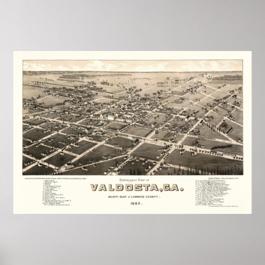 Valdosta, GA Panoramische Kaart - 1885 Poster (Voorkant)