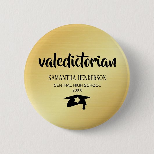 Valedictorian Gold gepersonaliseerd Afstuderen Ronde Button 5,7 Cm (Voorkant)