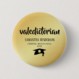 Valedictorian Gold gepersonaliseerd Afstuderen Ronde Button 5,7 Cm