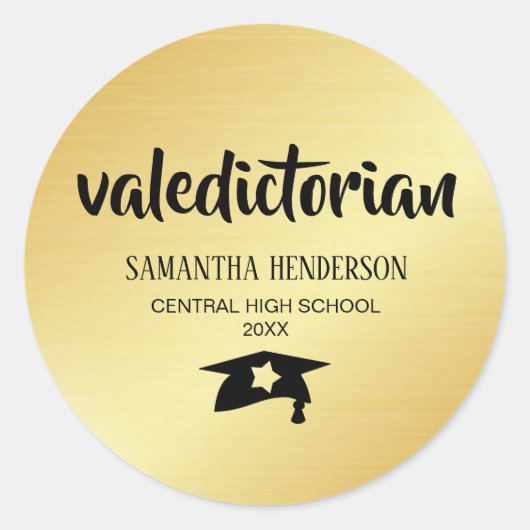 Valedictorian Gold gepersonaliseerd Afstuderen Ronde Sticker (Voorkant)