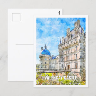 Valencay Castle Frankrijk Travel Place Waterverf Briefkaart
