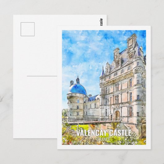 Valencay Castle Frankrijk Travel Place Waterverf Briefkaart (Voorkant / Achterkant)