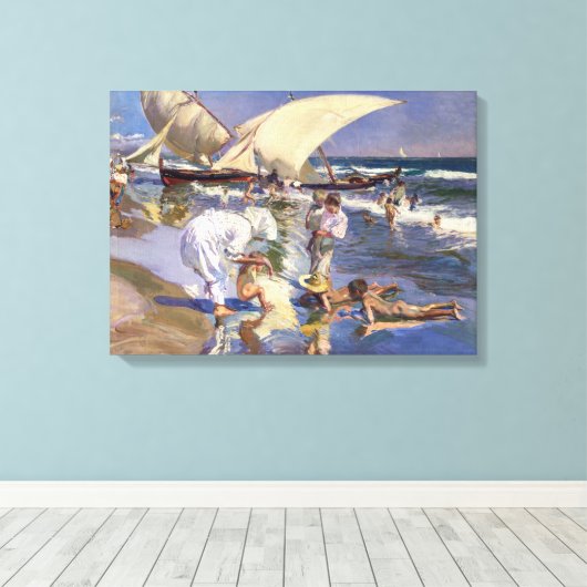 Valencia Beach Ochtend Licht | Joaquín í Sorolla  Canvas Afdruk (Insitu (Houten vloer))