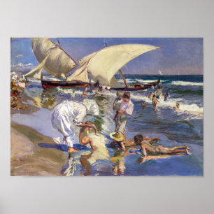 Valencia Beach Ochtend Licht Joaquín í Sorolla Poster