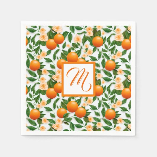 Valencia Oranje Bloesem Monogram Servet (Voorkant)