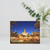 Valencia: Plaza Ayuntamiento door Night Briefkaart (Staand voorkant)