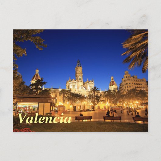 Valencia: Plaza Ayuntamiento door Night Briefkaart (Voorkant)