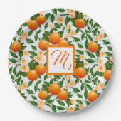 Valencia Sinaasappelbloesem Monogram Papieren Bordje (Voorkant)