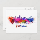 Valencia skyline in watercolor briefkaart (Voorkant / Achterkant)