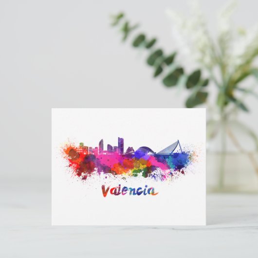 Valencia skyline in waterverf briefkaart (Staand voorkant)