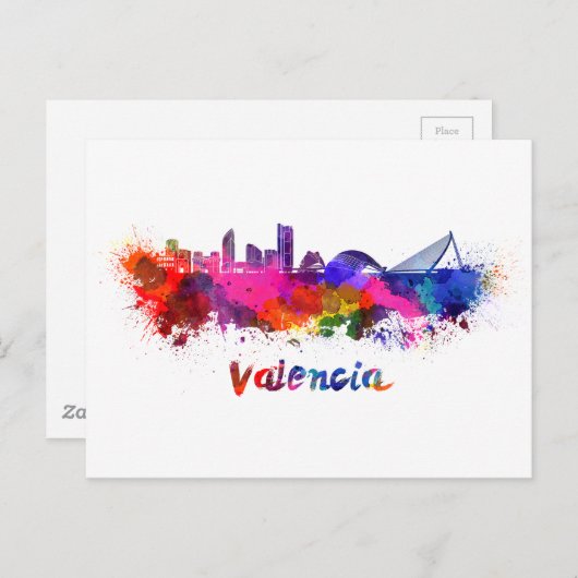 Valencia skyline in waterverf briefkaart (Voorkant / Achterkant)