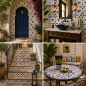 Valencia Solstice Sapphire Marigold Floral Luxury Tegeltje
