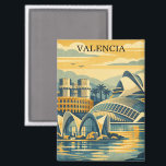 Valencia Spain Vintage - Minimalist Colorful Magneet<br><div class="desc">Whether you’re a world traveler, an expat missing the Turia Gardens, or a lover of mid-century modern decor, this colorful Valencia magnet is the perfect statement piece. Featuring a clean, flat-design aesthetic and a sun-drenched palette, it evokes the warmth of the Costa Blanca. Ideal for a gallery wall, a modern...</div>