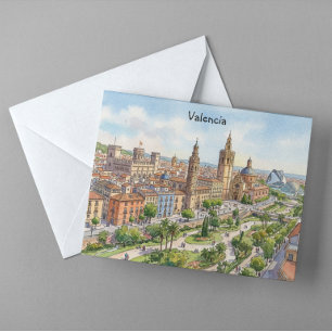 Valencia Spanje Aquarel Stadsgezicht Retro Reizen Briefkaart