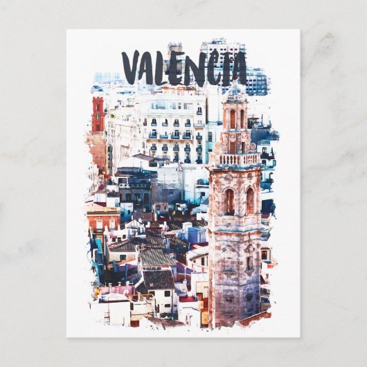 Valencia Spanje Architectuur Waterverf Stad Briefkaart (Voorkant)