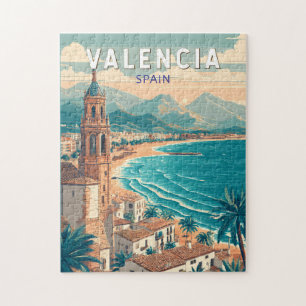Valencia Spanje Illustratie Reizen Art Vintage Legpuzzel