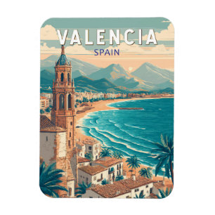 Valencia Spanje Illustratie Reizen Art Vintage Magneet