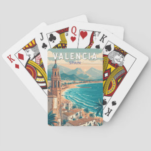 Valencia Spanje Illustratie Reizen Art Vintage Pokerkaarten