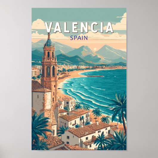 Valencia Spanje Illustratie Reizen Art Vintage Poster (Voorkant)