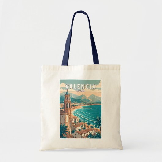 Valencia Spanje Illustratie Reizen Art Vintage Tote Bag (Voorkant)