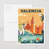 Valencia Spanje  illustratie Reizen Briefkaart (Voorkant / Achterkant)