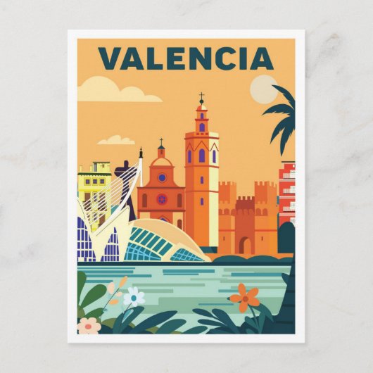 Valencia Spanje  illustratie Reizen Briefkaart (Voorkant)