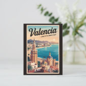 Valencia Spanje Kust Illustratie Reizen Art Retro Briefkaart (Staand voorkant)