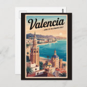 Valencia Spanje Kust Illustratie Reizen Art Retro Briefkaart (Voorkant / Achterkant)