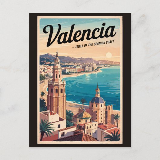 Valencia Spanje Kust Illustratie Reizen Art Retro Briefkaart (Voorkant)