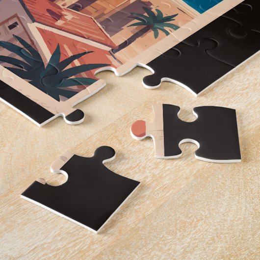 Valencia Spanje Kust Illustratie Reizen Art Retro Legpuzzel (Zijkant)