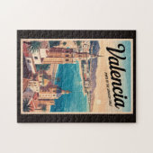 Valencia Spanje Kust Illustratie Reizen Art Retro Legpuzzel (Horizontaal)