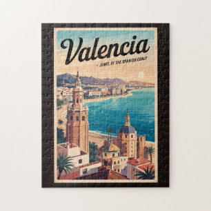 Valencia Spanje Kust Illustratie Reizen Art Retro Legpuzzel