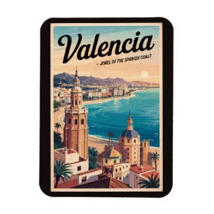 Valencia Spanje Kust Illustratie Reizen Art Retro Magneet