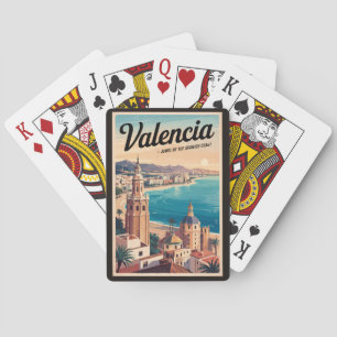 Valencia Spanje Kust Illustratie Reizen Art Retro Pokerkaarten
