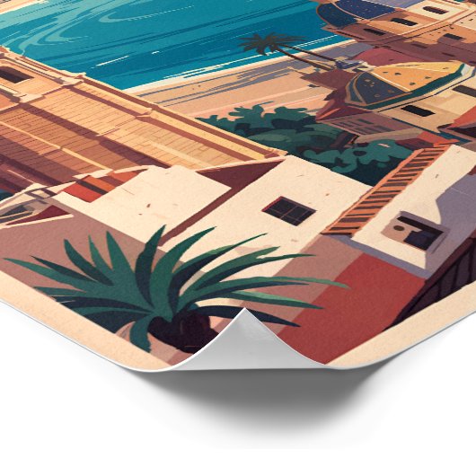 Valencia Spanje Kust Illustratie Reizen Art Retro Poster (Hoek)