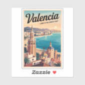 Valencia Spanje Kust Illustratie Reizen Art Retro Sticker (Vel)