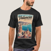 Valencia Spanje Kust Illustratie Reizen Art Retro T-shirt (Voorkant)