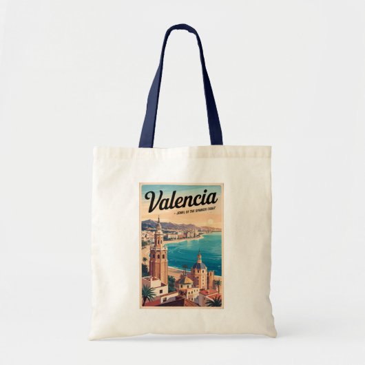 Valencia Spanje Kust Illustratie Reizen Art Retro Tote Bag (Voorkant)