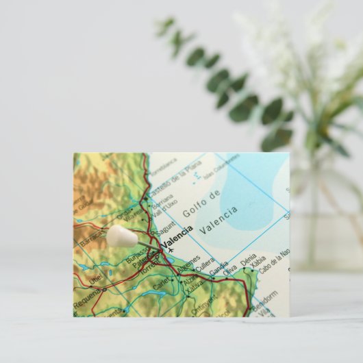 Valencia, Spanje Pin Map Briefkaart (Staand voorkant)