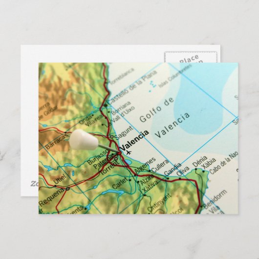 Valencia, Spanje Pin Map Briefkaart (Voorkant / Achterkant)