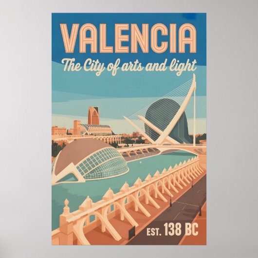Valencia Spanje Retro Silhouette Stadslandschap Re Poster (Voorkant)
