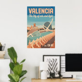 Valencia Spanje Retro Silhouette Stadslandschap Re Poster (Thuiskantoor)