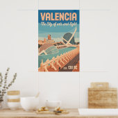 Valencia Spanje Retro Silhouette Stadslandschap Re Poster (Keuken)