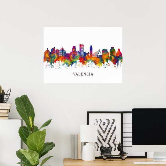 Valencia Spanje Skyline Poster (Thuiskantoor)