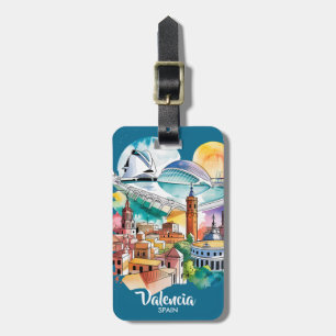 Valencia Spanje Stadsgezicht Aquarel Reis Aangepas Bagagelabel