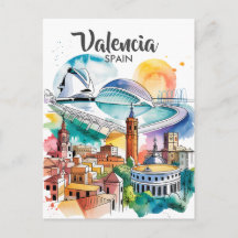 Valencia Spanje Stadsgezicht Aquarel Reis Aangepas