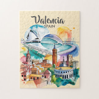 Valencia Spanje Stadsgezicht Aquarel Reis Aangepas Legpuzzel
