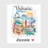 Valencia Spanje Stadsgezicht Aquarel Reis Aangepas Sticker (Vel)
