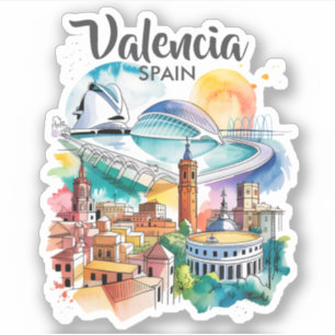 Valencia Spanje Stadsgezicht Aquarel Reis Aangepas Sticker
