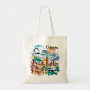 Valencia Spanje Stadsgezicht Aquarel Reis Aangepas Tote Bag